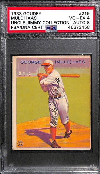 1933 Goudey Mule Haas #219 PSA 4 (Autograph Grade 8) - Only 6 PSA/DNA Exist w. Only 1 Graded Higher! (d. 1974) 