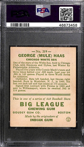 1933 Goudey Mule Haas #219 PSA 4 (Autograph Grade 8) - Only 6 PSA/DNA Exist w. Only 1 Graded Higher! (d. 1974) 