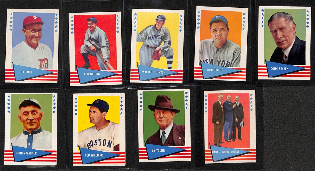 1961 Fleer Baseball Greats Near Complete Set (153 of 154 cards  - only missing #54 Tony Lazzeri), Includes Ruth, Cobb, Gehrig, Williams - Many Pack Fresh Cards