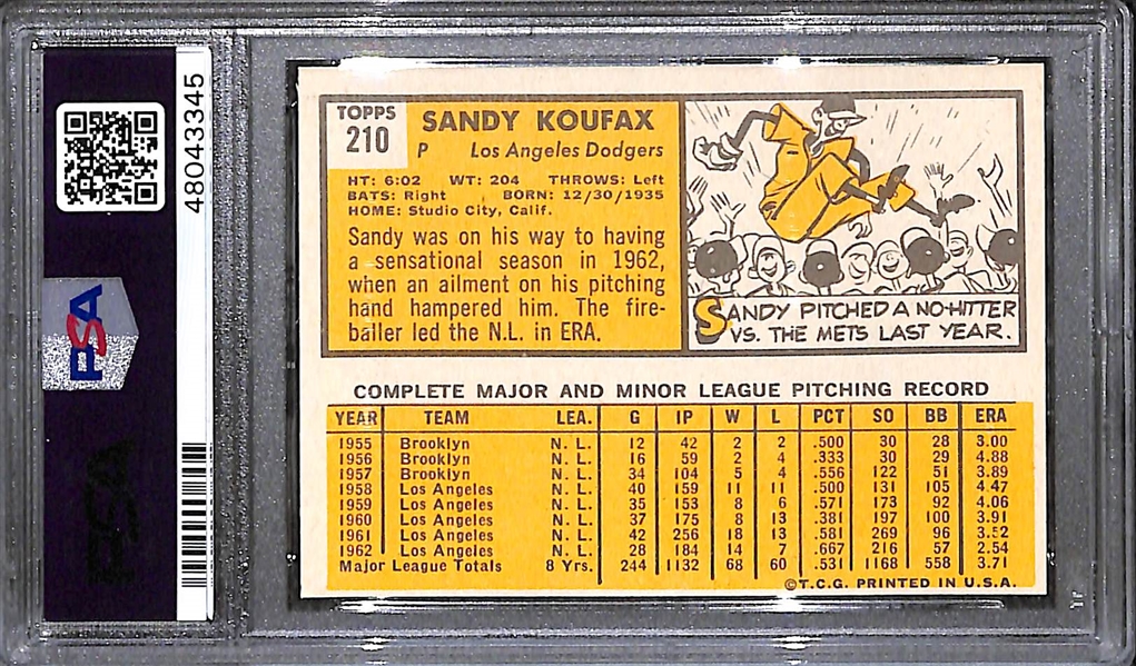 1963 Topps Sandy Koufax #210 Graded PSA 9(OC)