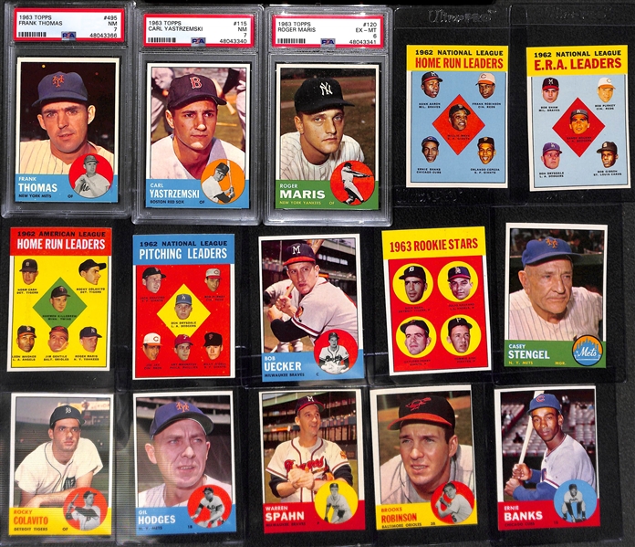 1963 Topps Baseball Card Near Complete Set (Mostly Pack Fresh!)  Missing Only 10 Cards Listed Above - Includes 23 PSA Graded Cards