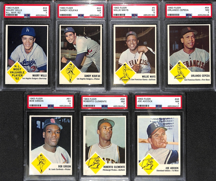 1963 Fleer Baseball Near Complete Set (65 of 66 Player Cards) w. 7 Graded Cards (All Graded PSA 5 to PSA 7)