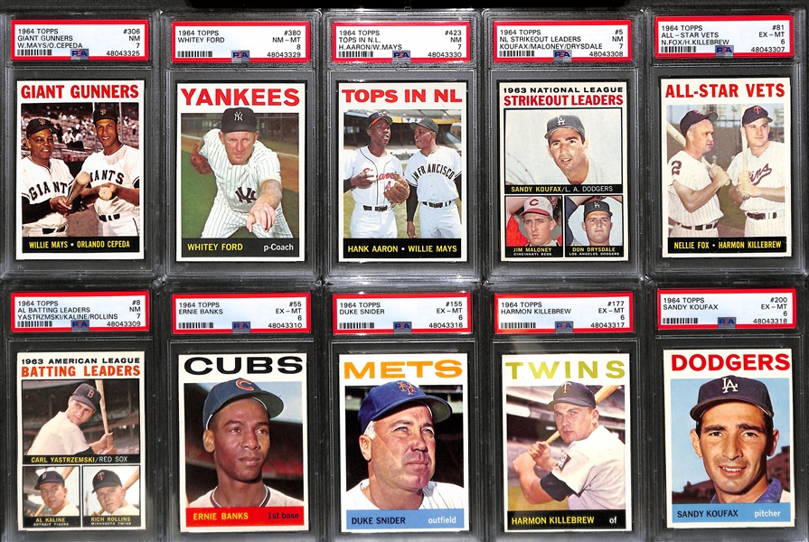 1964 Topps Baseball Card Complete Set (Missing Only Mickey Mantle Card Listed Above)  w. 28 PSA Graded Cards