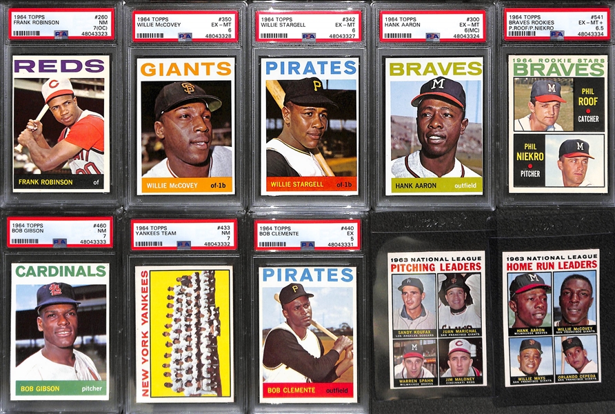 1964 Topps Baseball Card Complete Set (Missing Only Mickey Mantle Card Listed Above)  w. 28 PSA Graded Cards