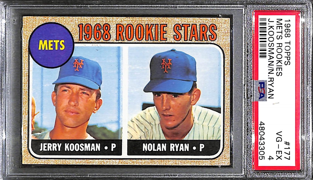 1968 Topps Nolan Ryan and Jerry Koosman Rookie Card Graded PSA 4