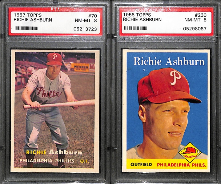 1957 and 1958 Richie Ashburn Topps Cards - Both Graded PSA 8 