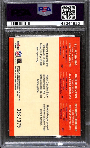 2004 Fleer Tradition Eli Manning/Philip Rivers/Ben Roethliserger Draft Day Gold Rookie Card #351 PSA 8 (#ed/375)
