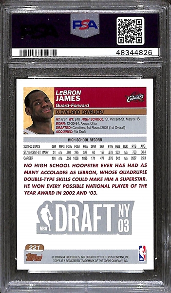 2003 Topps Lebron James #221 Rookie Card - PSA 9