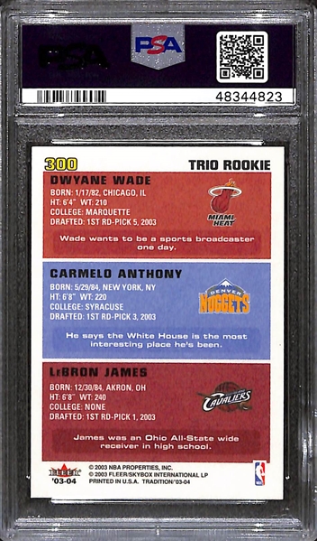 2003 Fleer LeBron James/Carmelo Anthony/Dwyane Wade #300 Rookie Card - PSA 9