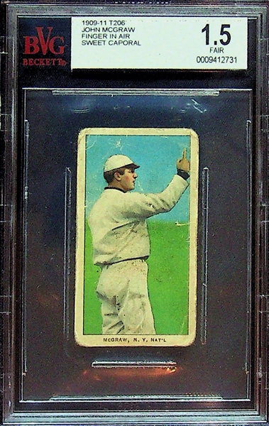 1909-11 T206 John McGraw Finger In Air Sweet Caporal Back BVG 1.5