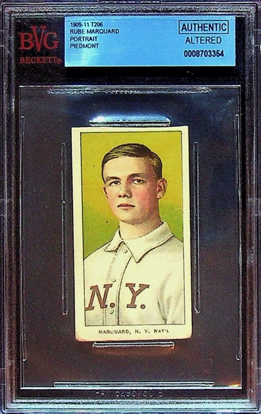 1909-11 T206 Rube Marquard Portrait Sweet Caporal Back - BVG Authentic Altered