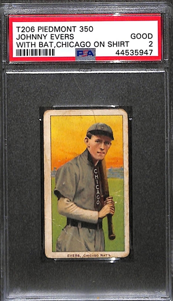 T206 Johnny Evers With Bat/Chicago On Shirt Piedmont Back 350 - PSA 2