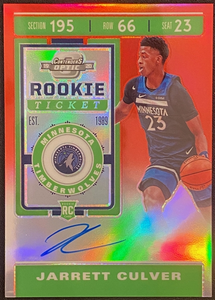 2019-20 Panini Contenders Optic Basketball Jarrett Culver Rookie Ticket Red/Green Variation Autograph Card #92/149