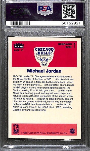 1986 Fleer Sticker Michael Jordan #8 PSA 8