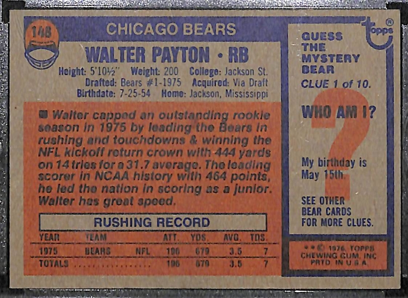 1976 Topps Walter Payton #148 Rookie Card