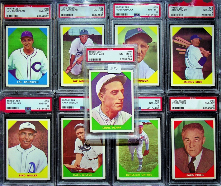 Lot of 9 - 1960 Fleer Baseball Star Cards - All PSA Graded 8.5 & 8 - w. Eddie Plank PSA 8.5