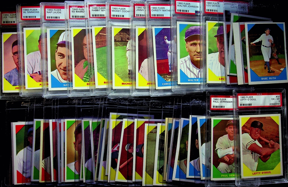 Lot of 45 Different 1960 Fleer Baseball Cards (12 PSA Graded) w. Nap Lajoie PSA 7