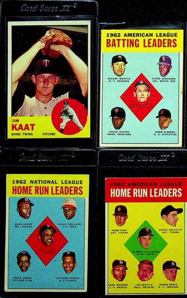 Lot of 250+ Assorted 1963 Topps Baseball Cards w. Perry x2 and Star Cards