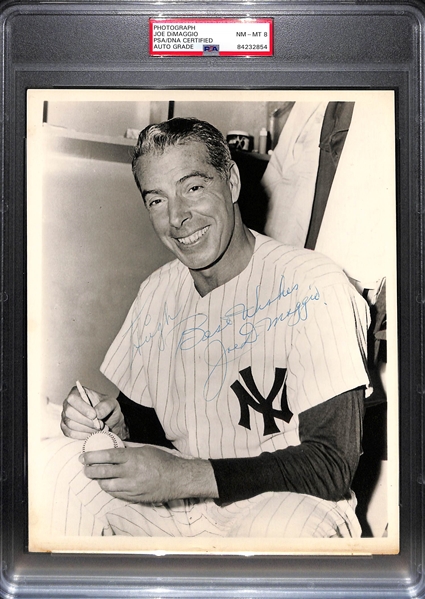 Joe DiMaggio Signed 1960s 8x10 Photo (PSA/DNA Encased w/ NM-Mt 8 Autograph Grade!) - Personalized to Hugh