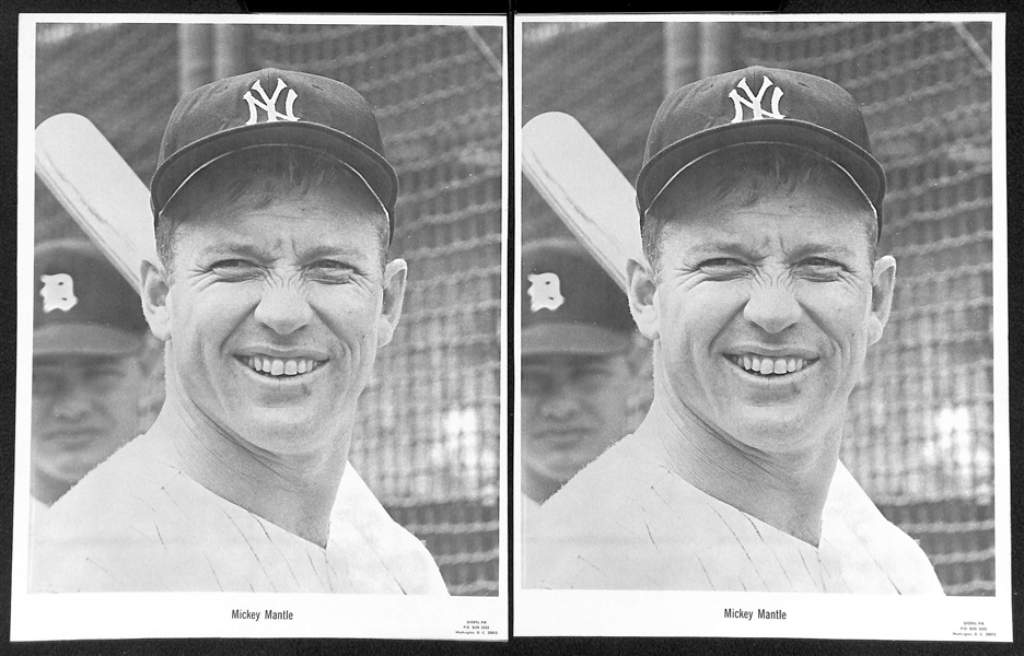 Lot of (2) 1960s Mickey Mantle Sports Pix Premium Photo Prints (Writing on Backs)