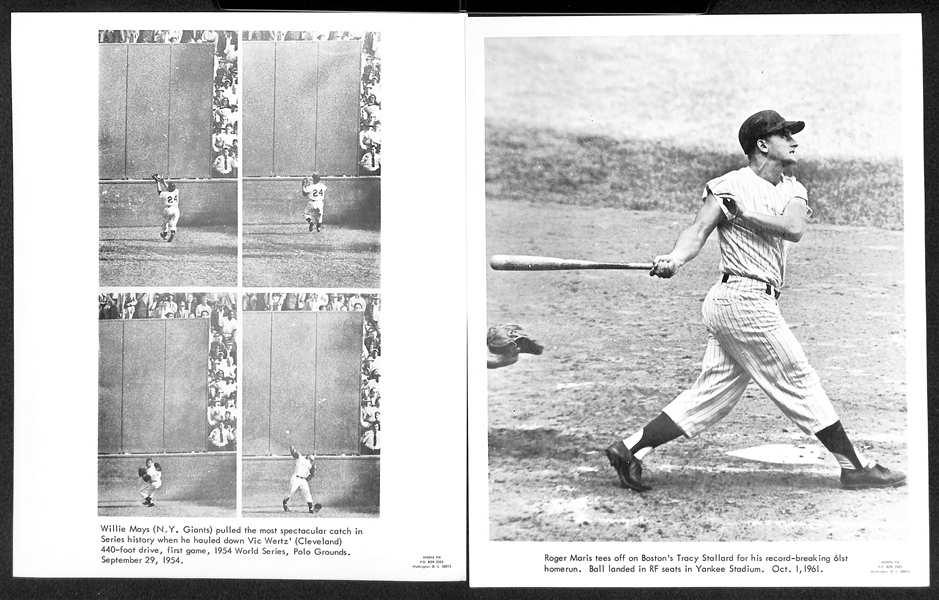 Lot of (6) 1960s Sports Pix Premium Photos w. Gehrig, DiMaggio, Musial, Mays, Gehrig/Cobb, Maris