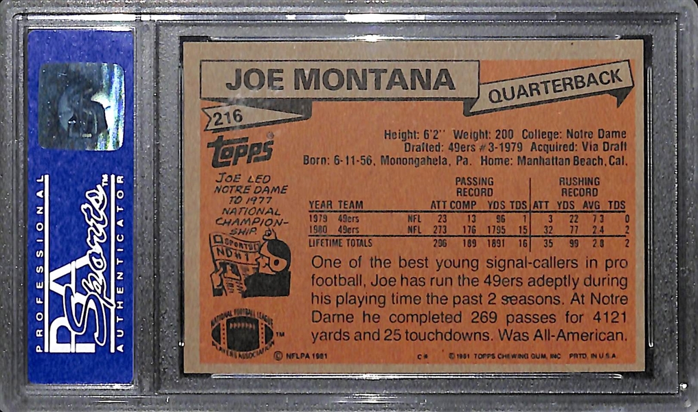 1981 Topps Joe Montana Rookie Card PSA 8