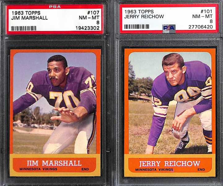 Lot of 7 - 1963 Topps PSA Graded Football Cards w. Jim Marshall Rookie Card PSA 8