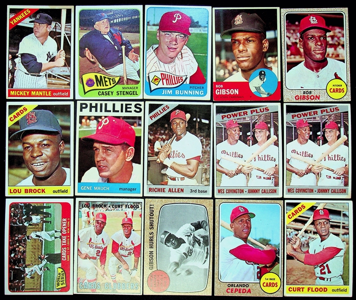 Lot of 200+ 1960s Yankees, Mets, Cardinals, Phillies Cards w. 1966 Topps Mantle
