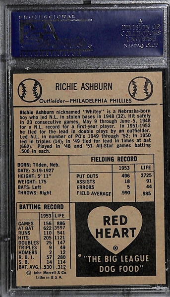 1954 Red Heart Richie Ashburn Graded PSA 6