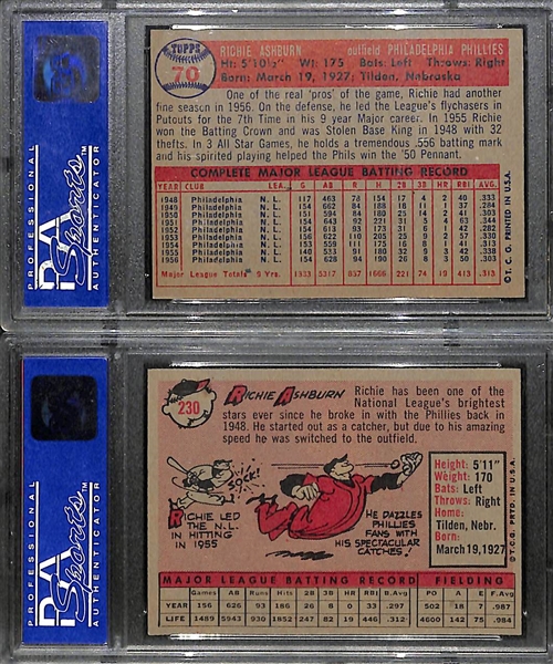 1957 and 1958 Richie Ashburn Topps Cards - Both Graded PSA 8 