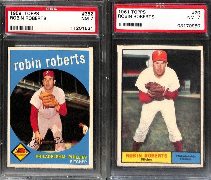 8-Card Richie Ashburn and Robin Roberts Graded Cards w. 1959 Ashburn/Mays PSA 7 and 1951 Bowman Roberts PSA 6