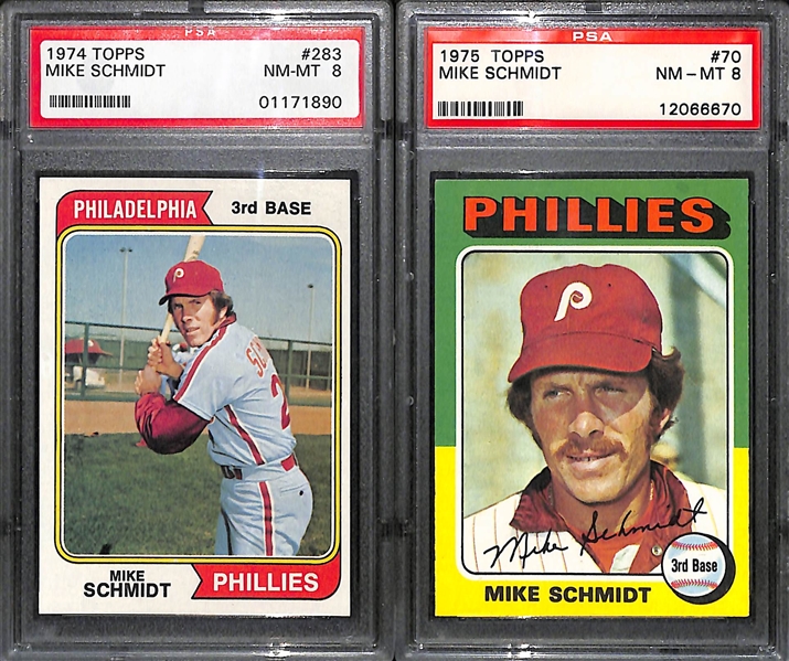 1974 and 1975 Topps Mike Schmidt Cards - Both Graded PSA 8