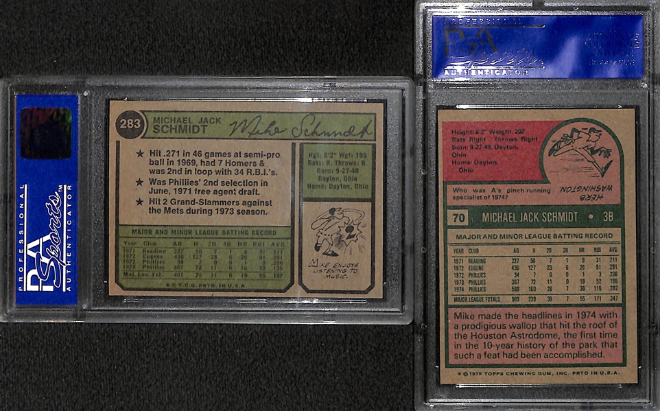 1974 and 1975 Topps Mike Schmidt Cards - Both Graded PSA 8