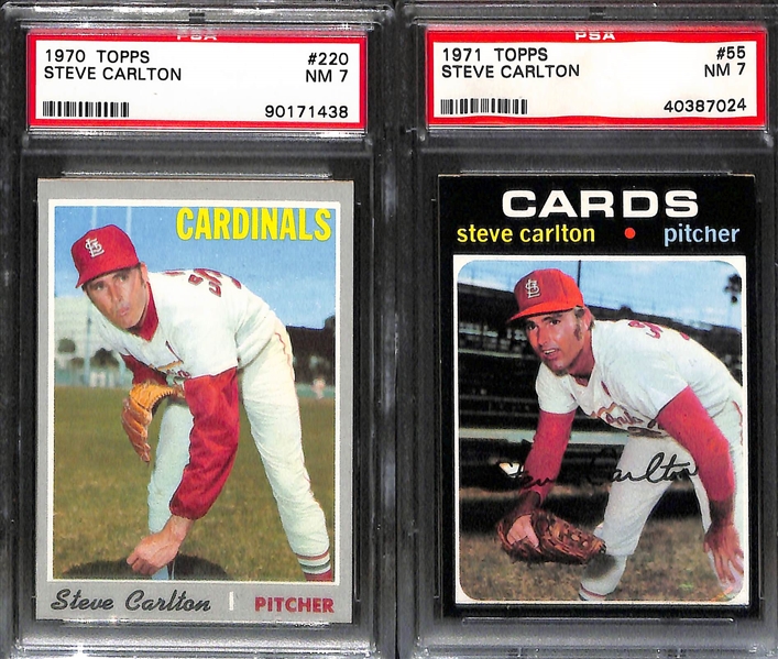 Steve Carlton 4-Card Graded Lot - 1968 PSA 8, 1969 GAI 7,  1970 PSA 7, and 1971 PSA 7.
