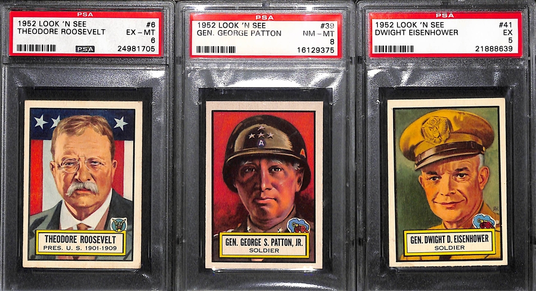 Lot of (7) 1952 Topps Look 'N See Card Lot w. PSA 8 General George Patton!