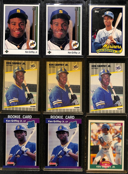 Lot of (23) Ken Griffey Jr. Cards Inc. (9) 1989 Rookies (2 Upper Deck, Topps Traded, 3 Fleer, 2 Donruss, Score)