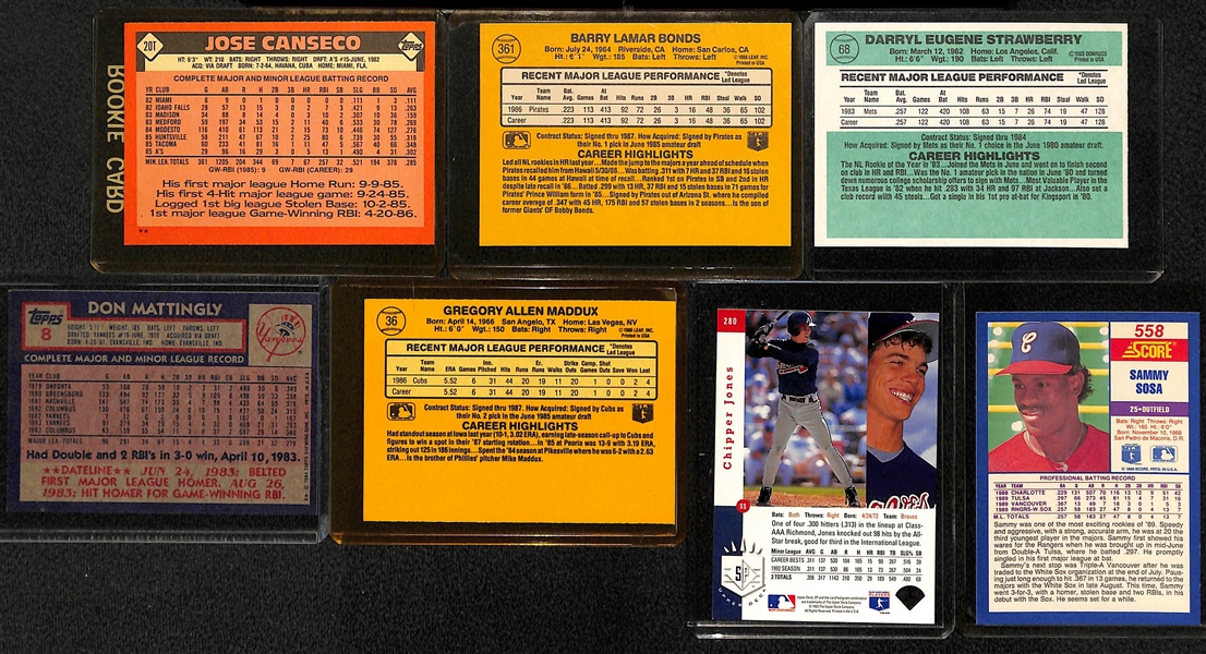 Lot of (41) Baseball Card Rookies w. Jeter, Canseco, Bonds, Strawberry, Mattingly, Maddux, C. Jones, Sosa, +
