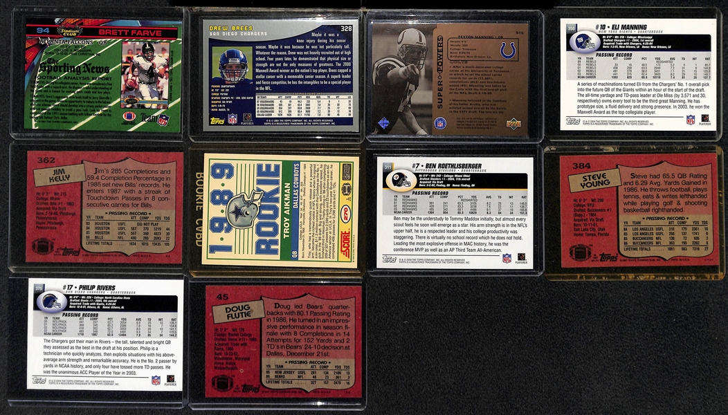 Lot of (16) Football QB Rookies - Favre, Brees, Rodgers, P. Manning, E. Manning, Kelly, Aikman, Roethlisberger, Young, Rivers, Flutie