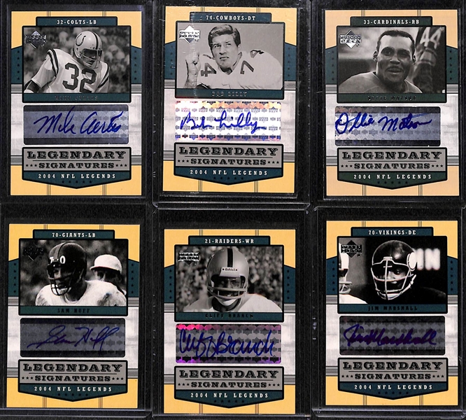 Lot of (17) 2004 UD Legends Football Autograph Cards w. Curtis, Lilly, Matson, Huff, Branch, Marshall, +
