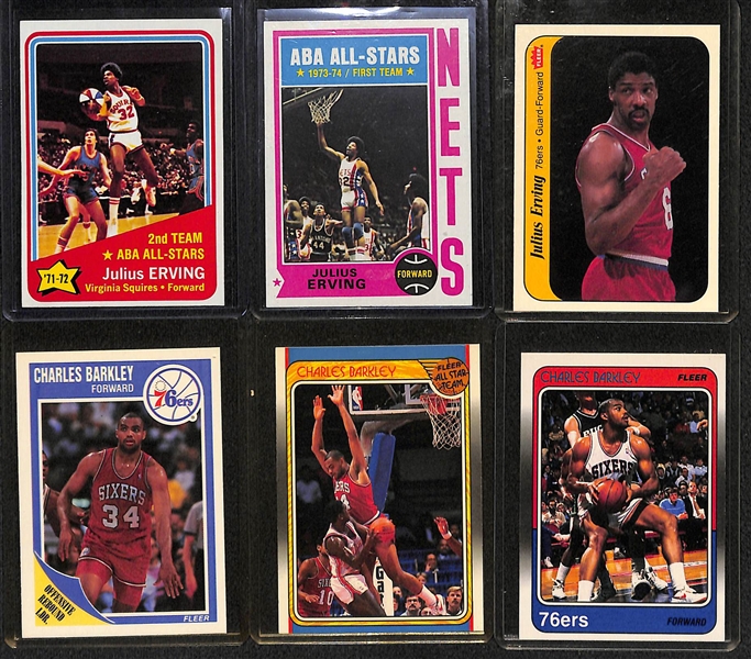 21 Basketball Cards (9 Julius Erving and 12 Charles Barkley) - Dr. J. Cards Inc. 1972 Topps AS Rookie, 1974 Topps AS, 2 1986 Fleer, 1986 Fleer Sticker