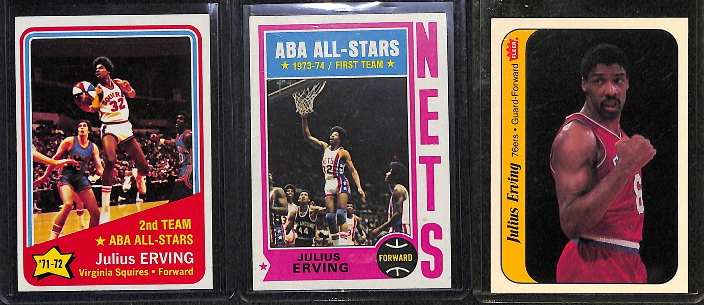 21 Basketball Cards (9 Julius Erving and 12 Charles Barkley) - Dr. J. Cards Inc. 1972 Topps AS Rookie, 1974 Topps AS, 2 1986 Fleer, 1986 Fleer Sticker