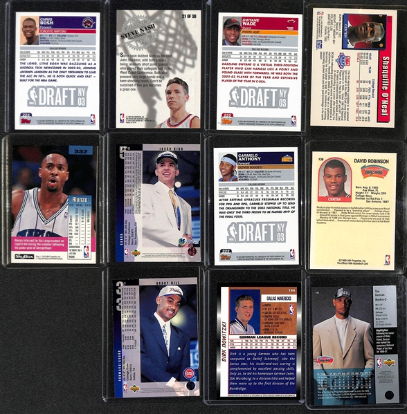 (27) Basketball Rookie Cards w. Shaq, D. Robinson, T. Duncan, D. Wade, C. Anthony, Nowitzki, Nash, Kidd, Hill, Bosh, Mourning