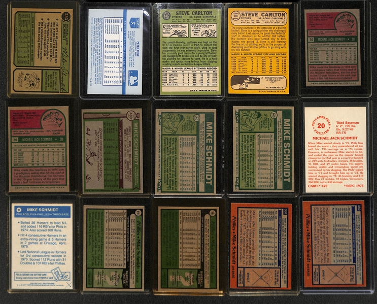 30 Card Mike Schmidt, Steve Carlton & Pete Rose Lot w. 1974 Schmidt, 1970 Kellogg's Rose, 1967 &1968 Topps Carlton