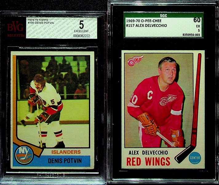 (5) Card Graded Hockey Lot (Howe, B. Hull, Potvin Rookie, P. Esposito, Delvecchio)