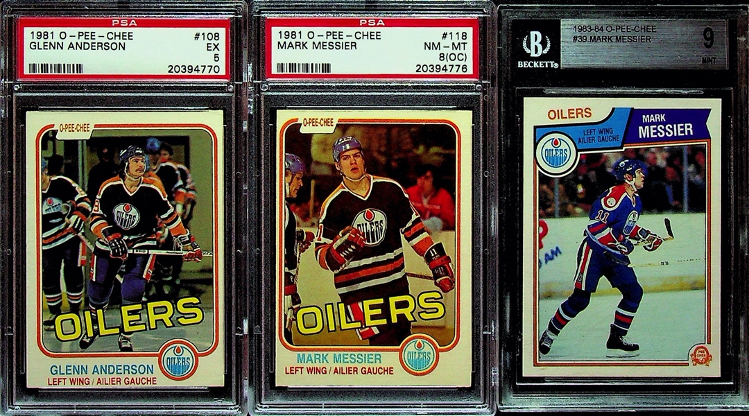 (5) Card Graded Oilers Lot - 2 Gretzky, 2 Messier, and Glenn Anderson Rookie