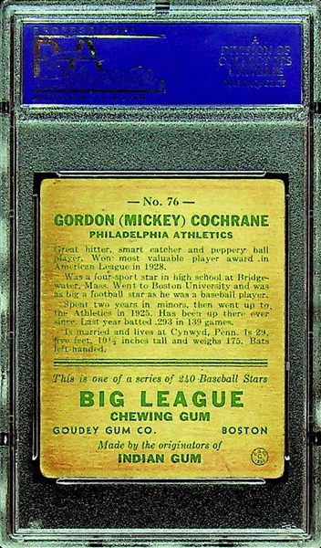 1933 Goudey Mickey Cochrane #76 Graded PSA 4