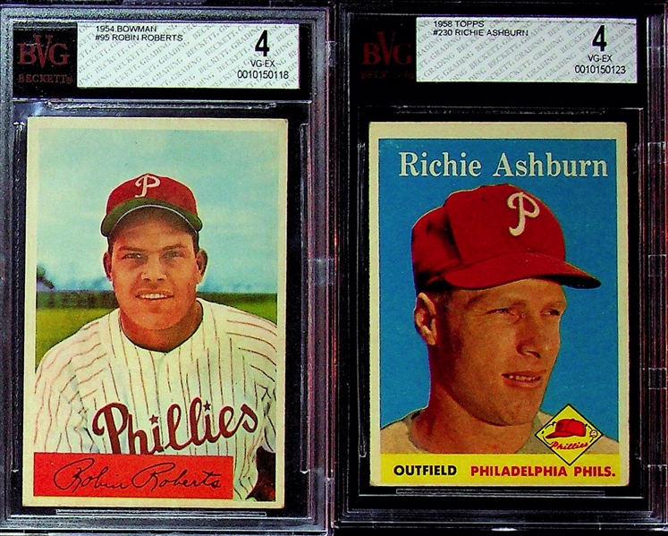 Lot of (8) Graded 1950s Baseball Cards (Plank, Roberts, Snider, Musial, Mathews, Spahn, Ashburn, +)