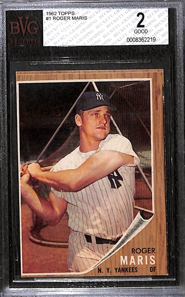 Lot of Roger Maris Graded Cards - 1961 Topps All Star PSA 7.5 and 1962 Topps BVG 2