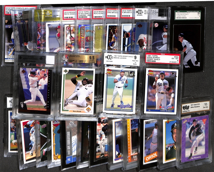 (28) Graded Baseball Cards w. V. Guerrero Jr. PSA 10 Rookie, T. Chrome Update Gleyber Torres Rookie BGS 9.5, Hoskins, Jeter, Alonso, Gehrig, Piazza, Mattingly, Bonds, +