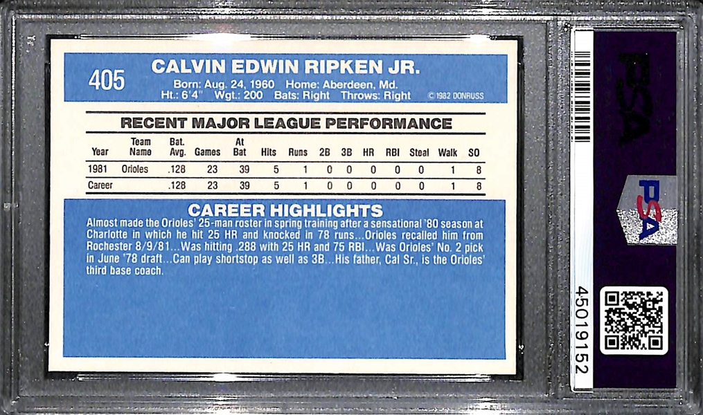 1982 Donruss Cal Ripken Jr. Rookie Card Graded PSA 10 Gem Mint!